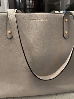 Poppy & Peonies Light Taupe Leather Tote with Gold Hardware